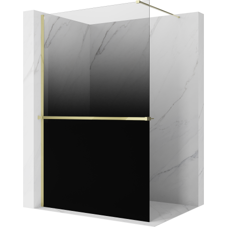 Mexen Kioto+ Duschwand mit Regal Walk-in 150 x 200 cm, ombre schwarz 8 mm, gold - 800-150-121-50-76