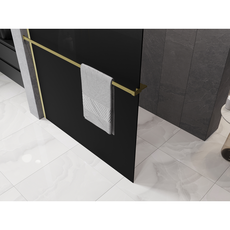 Mexen Kioto+ Duschtür mit Regal Walk-in 90 x 200 cm, Ombre Schwarz 8 mm, gebürstetes Gold - 800-090-121-55-76