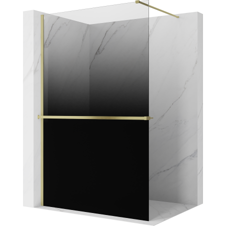 Mexen Kioto+ Duschtür mit Regal Walk-in 90 x 200 cm, Ombre Schwarz 8 mm, gebürstetes Gold - 800-090-121-55-76
