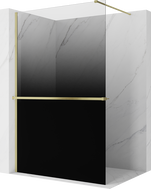 Mexen Kioto+ Duschwand mit Ablage Walk-in 100 x 200 cm, ombre schwarz 8 mm, gebürstetes Gold - 800-100-121-55-76