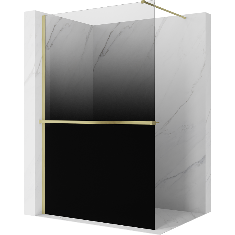 Mexen Kioto+ Duschwand mit Regal Walk-in 120 x 200 cm, Ombre schwarz 8 mm, gebürstetes Gold - 800-120-121-55-76