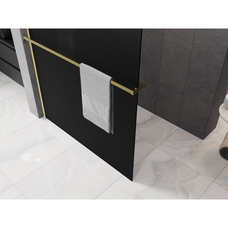 Mexen Kioto+ Duschwand mit Ablage Walk-in 140 x 200 cm, ombre schwarz 8 mm, gebürstet gold - 800-140-121-55-76