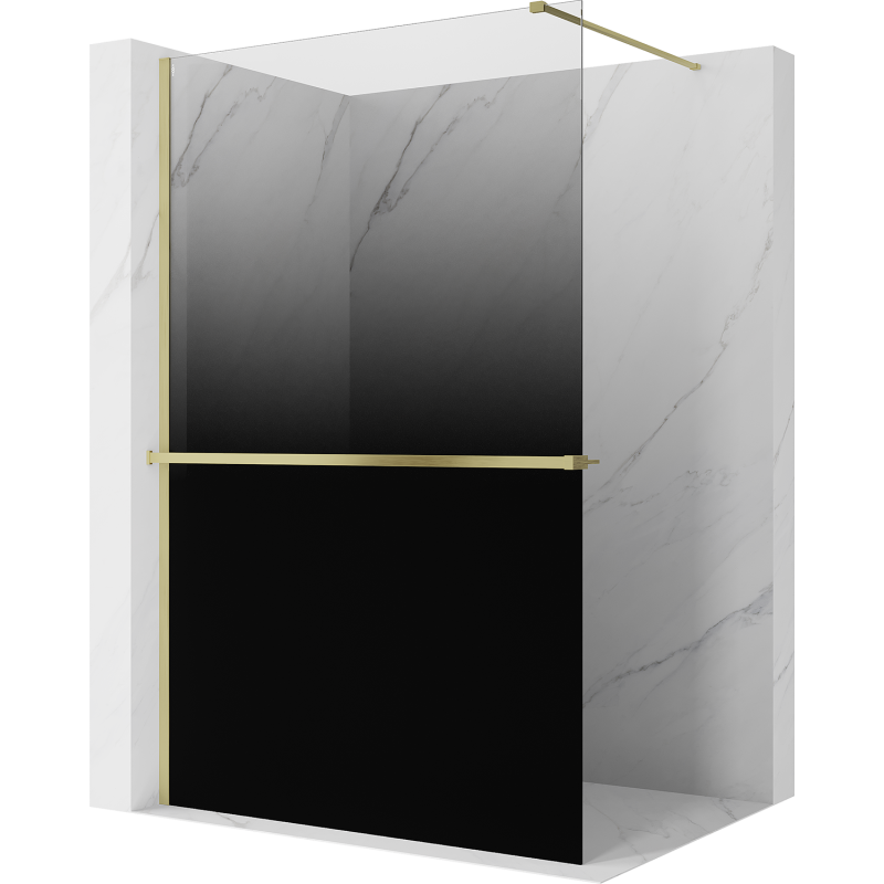 Mexen Kioto+ Duschwand mit Regal Walk-in 150 x 200 cm, ombre schwarz 8 mm, gebürstetes Gold - 800-150-121-55-76
