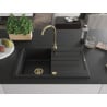 Mexen Bruno Granitspüle 1-Becken mit Abtropffläche und Küchenarmatur Telma, schwarz - 6513-77-670200-50