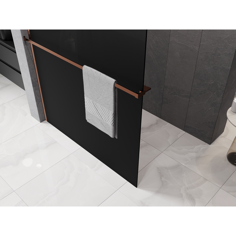 Mexen Kioto+ Duschwand mit Ablage Walk-in 90 x 200 cm, Ombre schwarz 8 mm, Roségold - 800-090-121-60-76