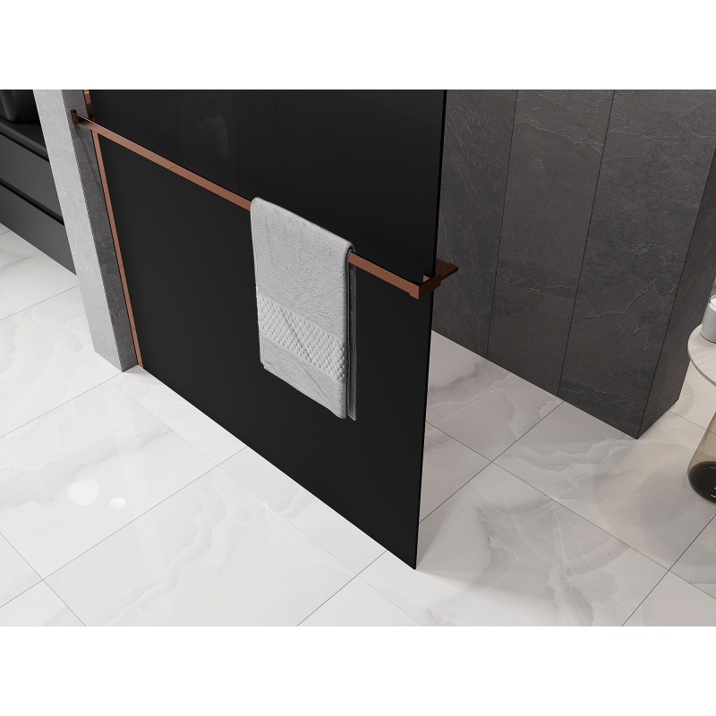 Mexen Kioto+ Duschwand mit Ablage Walk-in 110 x 200 cm, Ombre Schwarz 8 mm, Roségold - 800-110-121-60-76