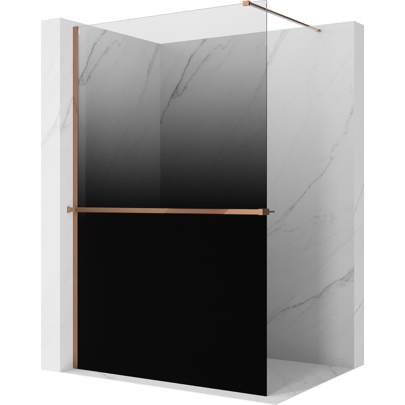 Mexen Kioto+ Duschwand mit Ablage Walk-in 110 x 200 cm, Ombre Schwarz 8 mm, Roségold - 800-110-121-60-76