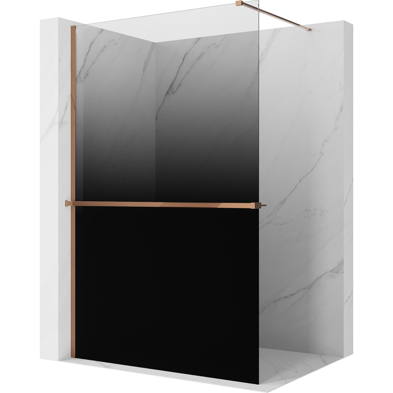 Mexen Kioto+ Duschwand mit Ablage Walk-in 120 x 200 cm, Ombre Schwarz 8 mm, Roségold - 800-120-121-60-76