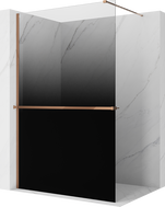 Mexen Kioto+ Duschwand mit Ablage Walk-in 150 x 200 cm, Ombre Schwarz 8 mm, Roségold - 800-150-121-60-76
