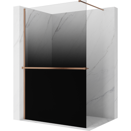 Mexen Kioto+ Duschwand mit Ablage Walk-in 90 x 200 cm, Ombre Schwarz 8 mm, gebürstetes Kupfer - 800-090-121-65-76