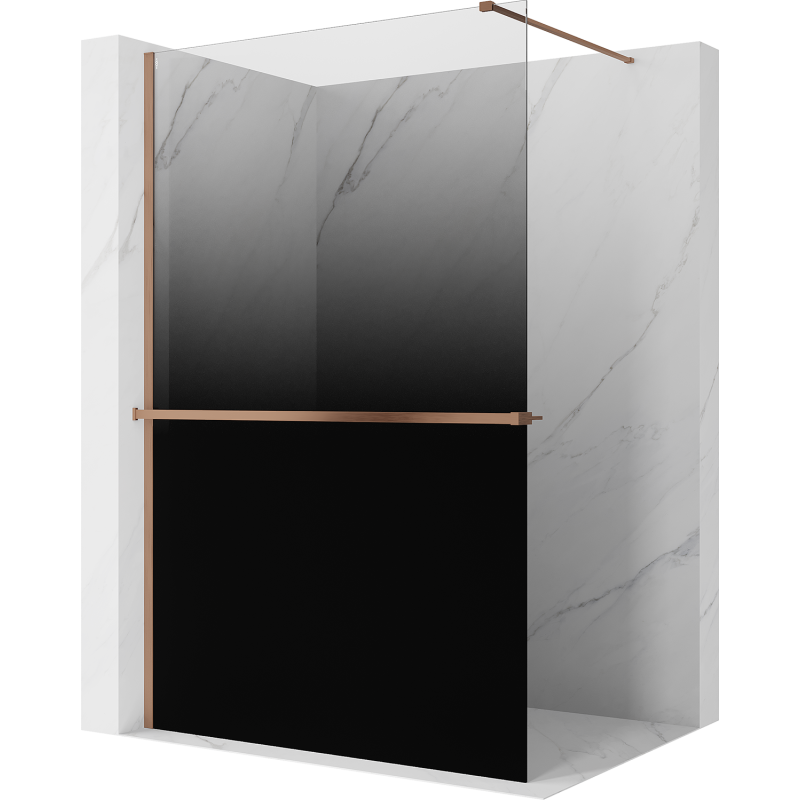 Mexen Kioto+ Duschwand mit Regal Walk-in 100 x 200 cm, Ombre Schwarz 8 mm, gebürstetes Kupfer - 800-100-121-65-76