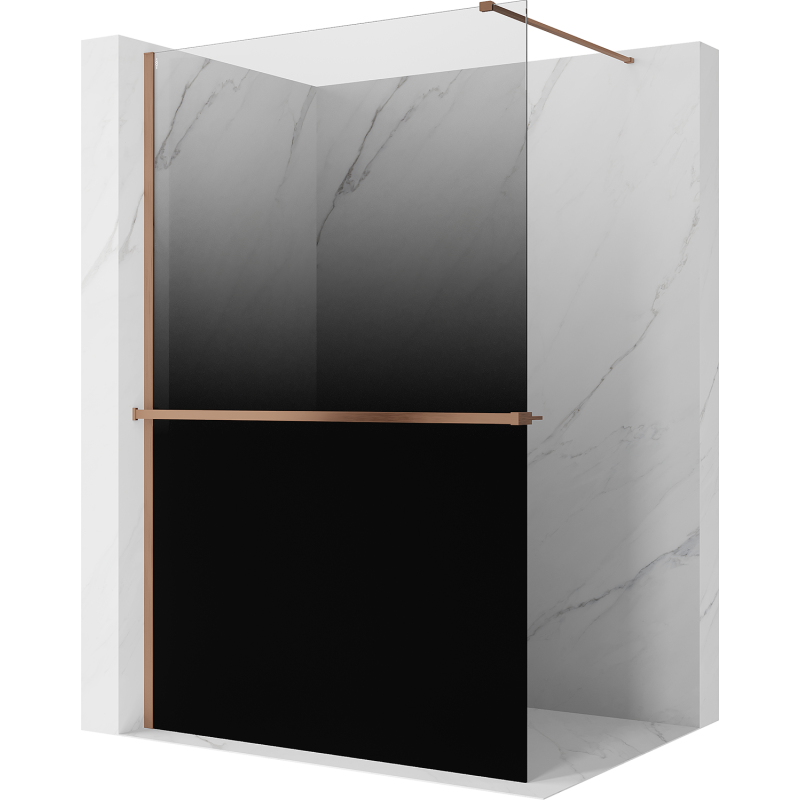 Mexen Kioto+ Duschwand mit Regal Walk-in 110 x 200 cm, Ombre Schwarz 8 mm, gebürstetes Kupfer - 800-110-121-65-76