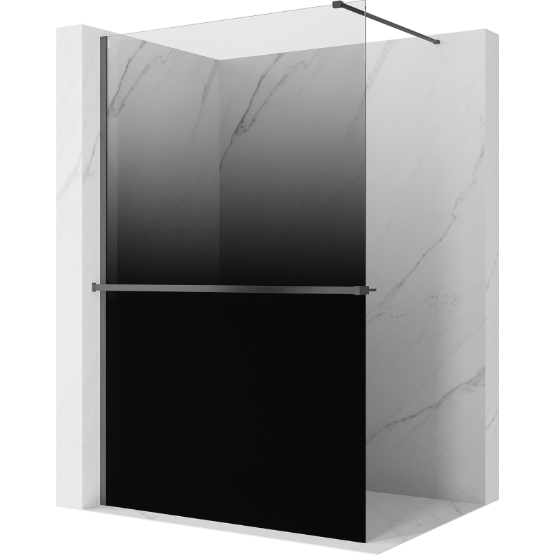 Mexen Kioto+ Duschrückwand mit Ablage Walk-in 90 x 200 cm, ombre schwarz 8 mm, gebürstetes Gun Gray - 800-090-121-66-76