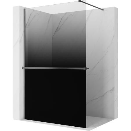 Mexen Kioto+ Duschwand mit Ablage Walk-in 110 x 200 cm, Ombre Schwarz 8 mm, Gun Gray gebürstet - 800-110-121-66-76