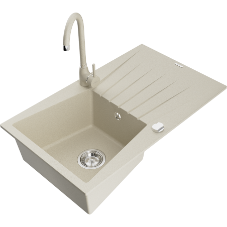 Mexen Cesar Granitspüle 1-Becken mit Abtropffläche und Küchenarmatur Telma, beige - 6514-69-670200-69