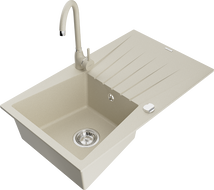Mexen Cesar Granitspüle 1-Becken mit Abtropffläche und Küchenarmatur Telma, beige - 6514-69-670200-69