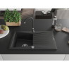 Mexen Cesar Granitspüle 1-Kammer mit Abtropffläche und Küchenarmatur Telma, schwarz/silber - 6514-73-670200-70