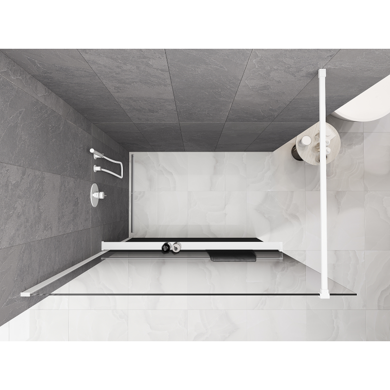 Mexen Kioto+ Duschwand mit Regal Walk-in 100 x 200 cm, ombre schwarz 8 mm, weiß - 800-100-121-20-76