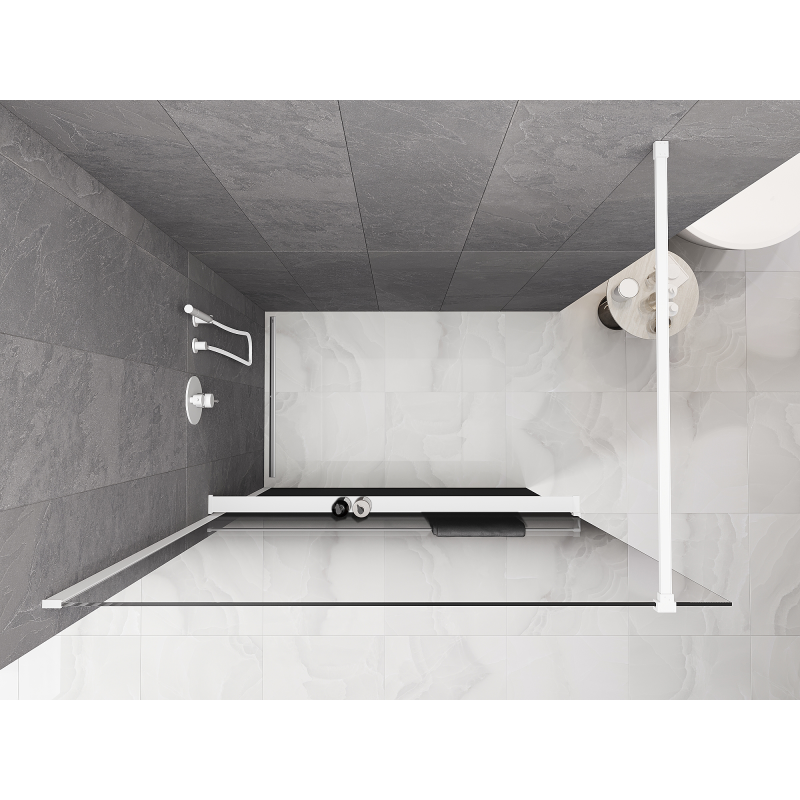 Mexen Kioto+ Duschwand mit Regal Walk-in 110 x 200 cm, Ombre Schwarz 8 mm, Weiß - 800-110-121-20-76