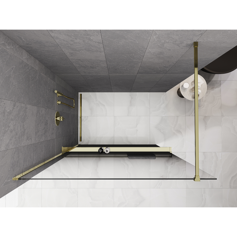 Mexen Kioto+ Duschwand mit Ablage Walk-in 120 x 200 cm, Ombre Schwarz 8 mm, Gold - 800-120-121-50-76