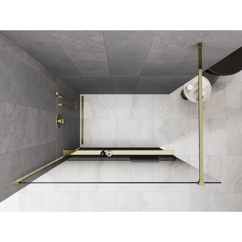 Mexen Kioto+ Duschwand mit Ablage Walk-in 140 x 200 cm, ombre schwarz 8 mm, gold - 800-140-121-50-76