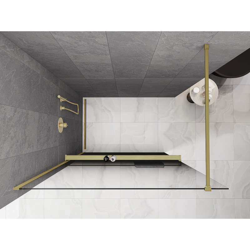 Mexen Kioto+ Duschwand mit Ablage Walk-in 70 x 200 cm, ombre schwarz 8 mm, gebürstetes Gold - 800-070-121-55-76