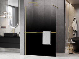 Mexen Kioto+ Duschwand mit Ablage Walk-in 100 x 200 cm, ombre schwarz 8 mm, gebürstetes Gold - 800-100-121-55-76