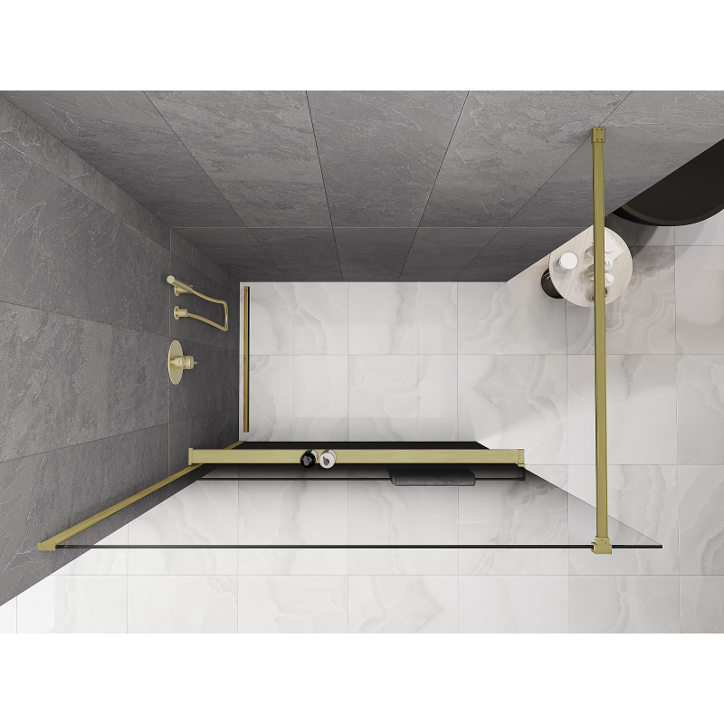 Mexen Kioto+ Duschwand mit Ablage Walk-in 140 x 200 cm, ombre schwarz 8 mm, gebürstet gold - 800-140-121-55-76