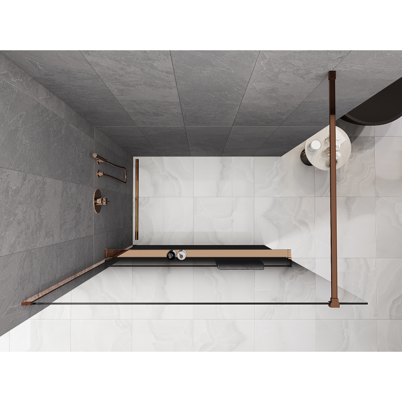 Mexen Kioto+ Duschwand mit Ablage Walk-in 90 x 200 cm, Ombre schwarz 8 mm, Roségold - 800-090-121-60-76