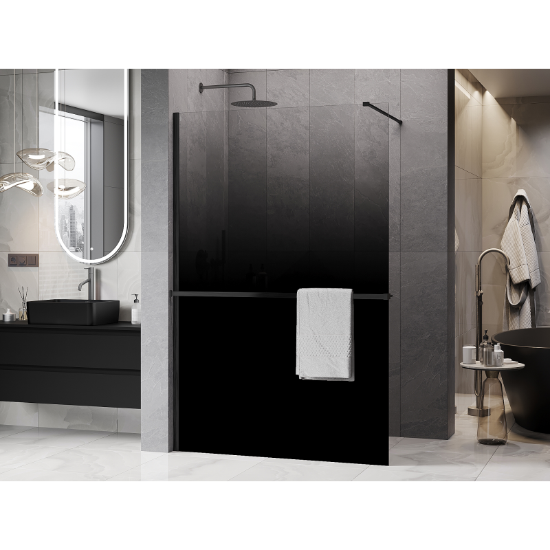 Mexen Kioto+ Duschrückwand mit Ablage Walk-in 90 x 200 cm, ombre schwarz 8 mm, gebürstetes Gun Gray - 800-090-121-66-76