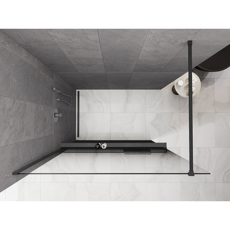 Mexen Kioto+ Duschwand mit Regal Walk-in 100 x 200 cm, ombre schwarz 8 mm, gun gray gebürstet - 800-100-121-66-76