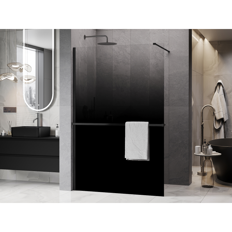 Mexen Kioto+ Duschwand mit Ablage Walk-in 150 x 200 cm, Ombre Schwarz 8 mm, Gebürstetes Gun Gray - 800-150-121-66-76