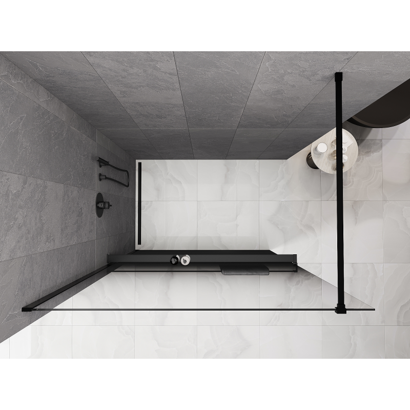 Mexen Kioto+ Duschwand mit Regal Walk-in 100 x 200 cm, ombre schwarz 8 mm, schwarz - 800-100-121-70-76