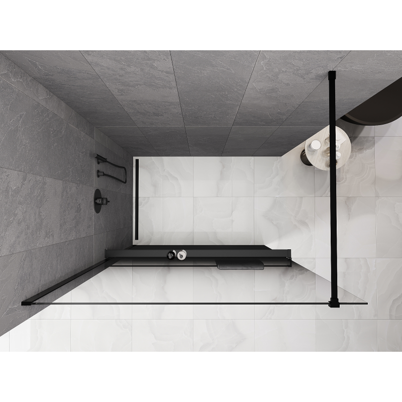Mexen Kioto+ Duschwand mit Regal Walk-in 110 x 200 cm, ombre schwarz 8 mm, schwarz - 800-110-121-70-76
