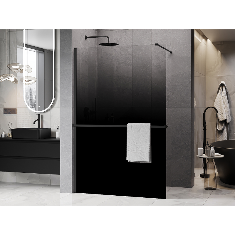 Mexen Kioto+ Duschwand mit Ablage Walk-in 140 x 200 cm, Ombre Schwarz 8 mm, Schwarz - 800-140-121-70-76