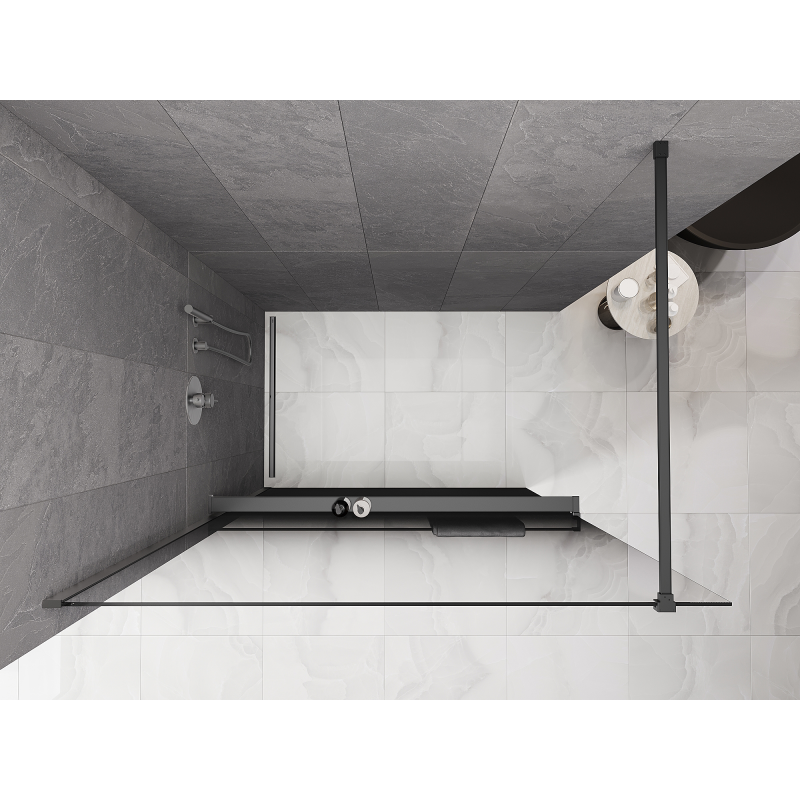 Mexen Kioto+ Duschwand mit Regal Walk-in 100 x 200 cm, ombre schwarz 8 mm, Gun Metal - 800-100-121-95-76