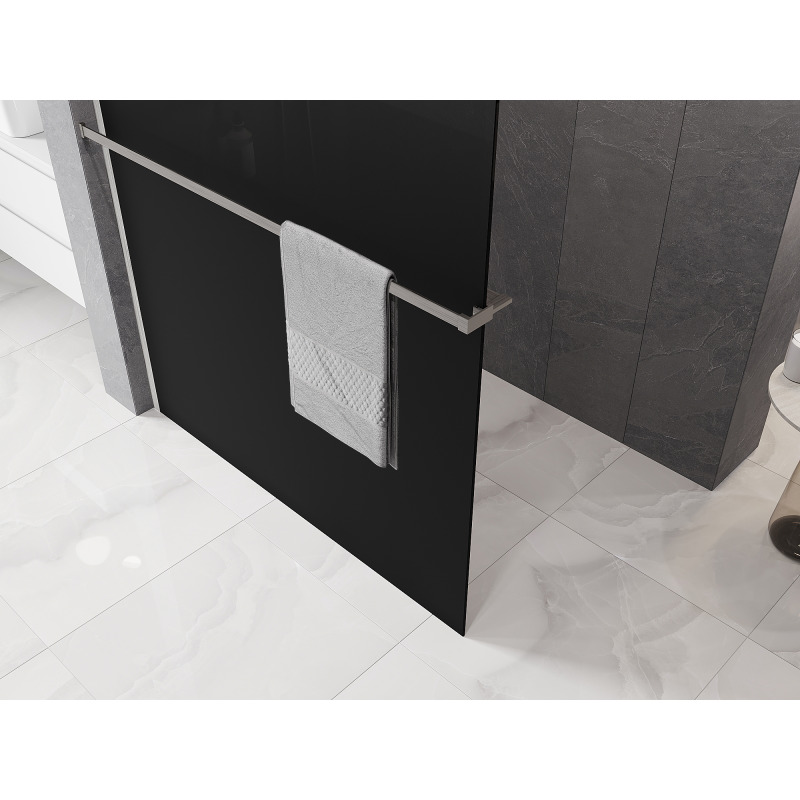 Mexen Kioto+ Duschwand mit Regal Walk-in 110 x 200 cm, Ombre Schwarz 8 mm, gebürsteter Nickel - 800-110-121-97-76