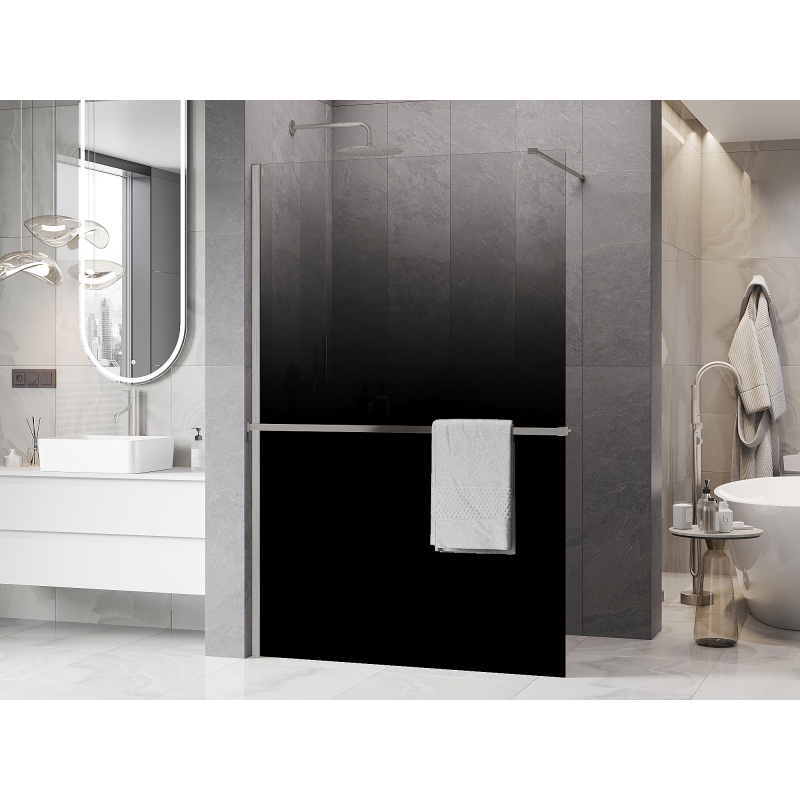 Mexen Kioto+ Duschwand mit Regal Walk-in 110 x 200 cm, Ombre Schwarz 8 mm, gebürsteter Nickel - 800-110-121-97-76