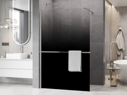 Mexen Kioto+ Duschwand mit Regal Walk-in 110 x 200 cm, Ombre Schwarz 8 mm, gebürsteter Nickel - 800-110-121-97-76