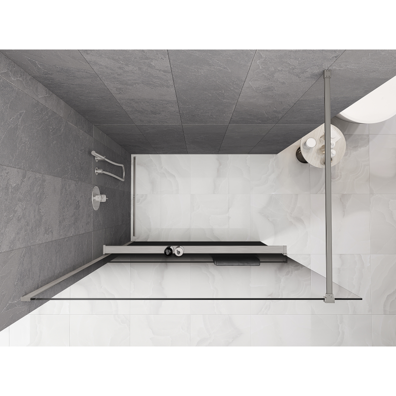 Mexen Kioto+ Duschwand mit Regal Walk-in 110 x 200 cm, Ombre Schwarz 8 mm, gebürsteter Nickel - 800-110-121-97-76