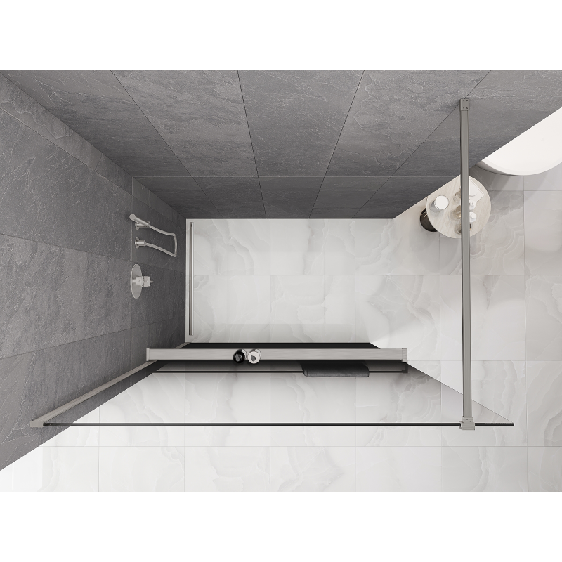 Mexen Kioto+ Duschwand mit Regal Walk-in 130 x 200 cm, schwarzer Ombre 8 mm, gebürsteter Nickel - 800-130-121-97-76