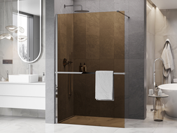 Mexen Kioto+ Duschwand mit Ablage Walk-in 110 x 200 cm, Bronze 8 mm, Chrom - 800-110-121-01-32