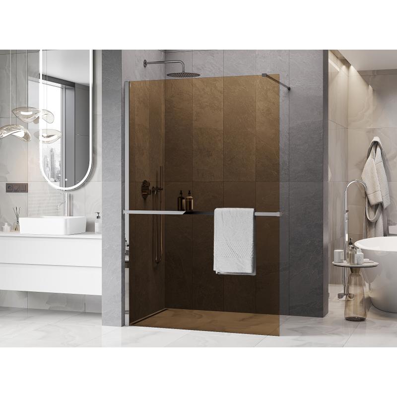 Mexen Kioto+ Duschwand mit Ablage Walk-in 120 x 200 cm, Bronze 8 mm, Chrom - 800-120-121-01-32