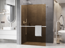 Mexen Kioto+ Duschwand mit Ablage Walk-in 70 x 200 cm, Bronze 8 mm, Weiß - 800-070-121-20-32
