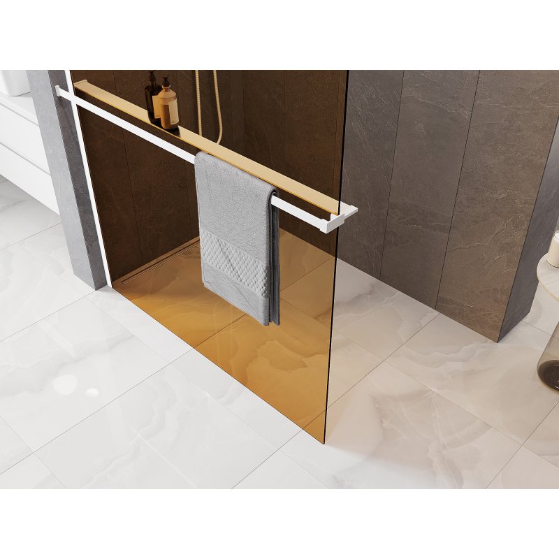 Mexen Kioto+ Duschwand mit Regal Walk-in 80 x 200 cm, Bronze 8 mm, Weiß - 800-080-121-20-32