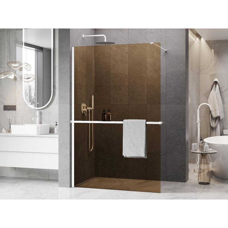 Mexen Kioto+ Duschwand mit Regal Walk-in 80 x 200 cm, Bronze 8 mm, Weiß - 800-080-121-20-32