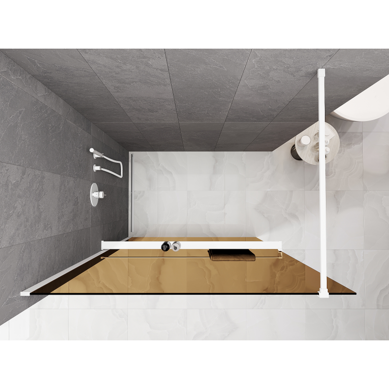 Mexen Kioto+ Duschwand mit Ablage Walk-in 140 x 200 cm, Bronze 8 mm, Weiß - 800-140-121-20-32
