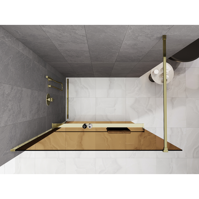 Mexen Kioto+ Duschwand mit Regal Walk-in 90 x 200 cm, Bronze 8 mm, Gold - 800-090-121-50-32