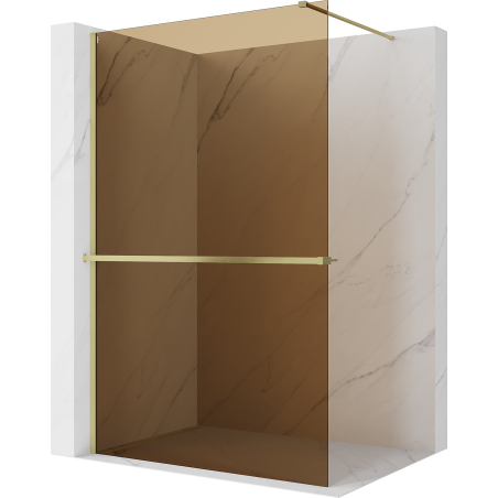 Mexen Kioto+ Duschwand mit Ablage Walk-in 90 x 200 cm, Bronze 8 mm, gebürstetes Gold - 800-090-121-55-32
