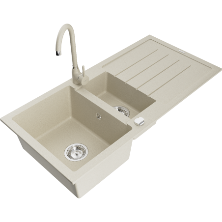 Mexen Andres Granitspüle 1,5-Becken mit Abtropffläche und Küchenarmatur Telma, beige - 6515-69-670200-69